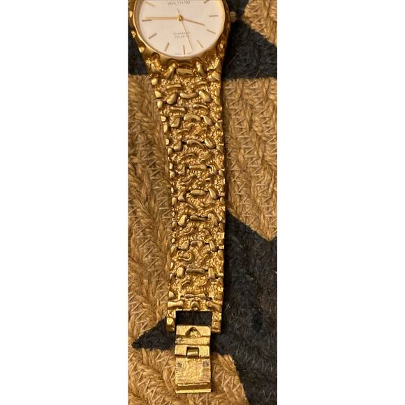 Waltham Gold Diamond Quartz Plated Nugget Wrist Watch 32mm - Picture 5 of 9